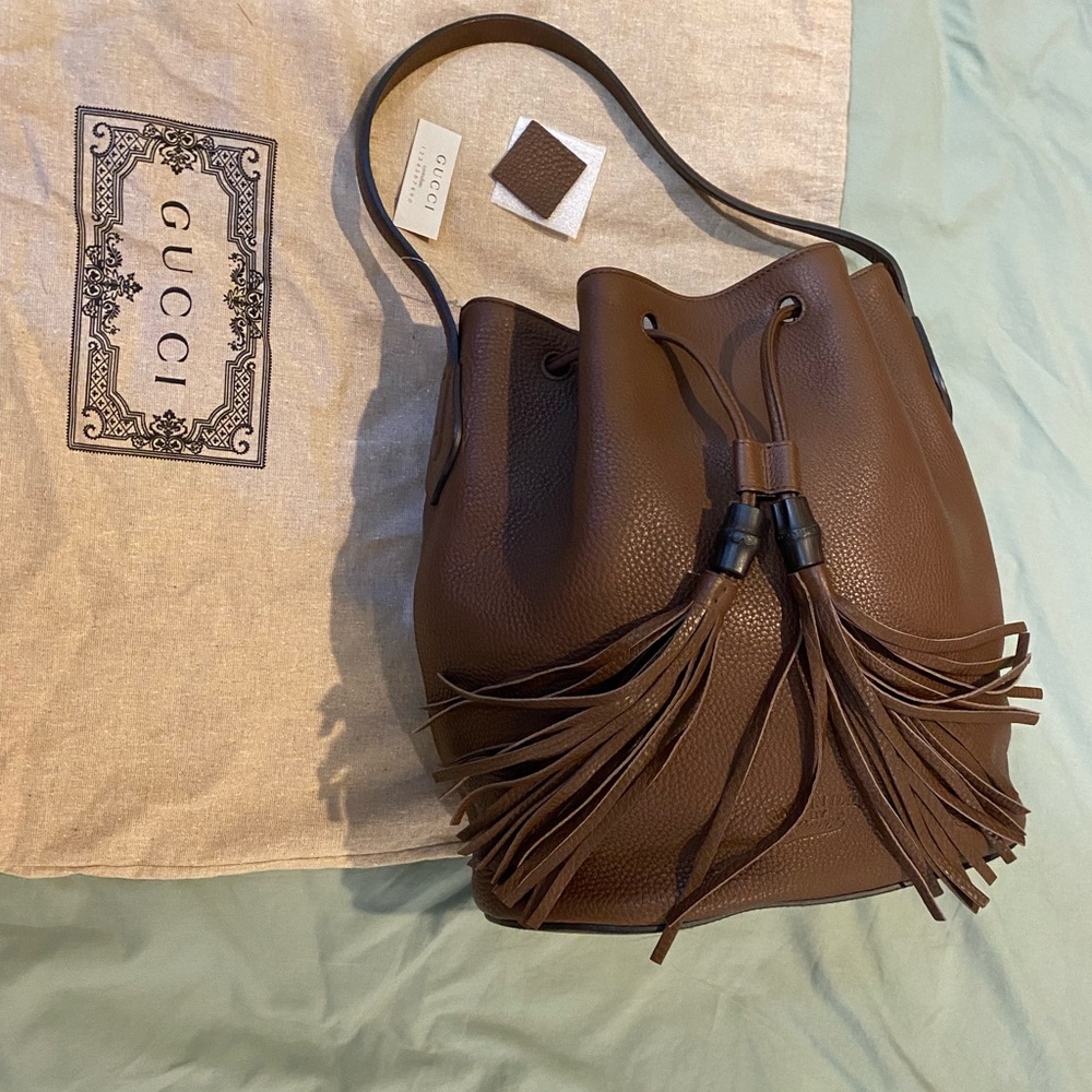 NWT Gucci Brown Leather Lady Bucket / Shoulder Bag - Picture 2 of 10